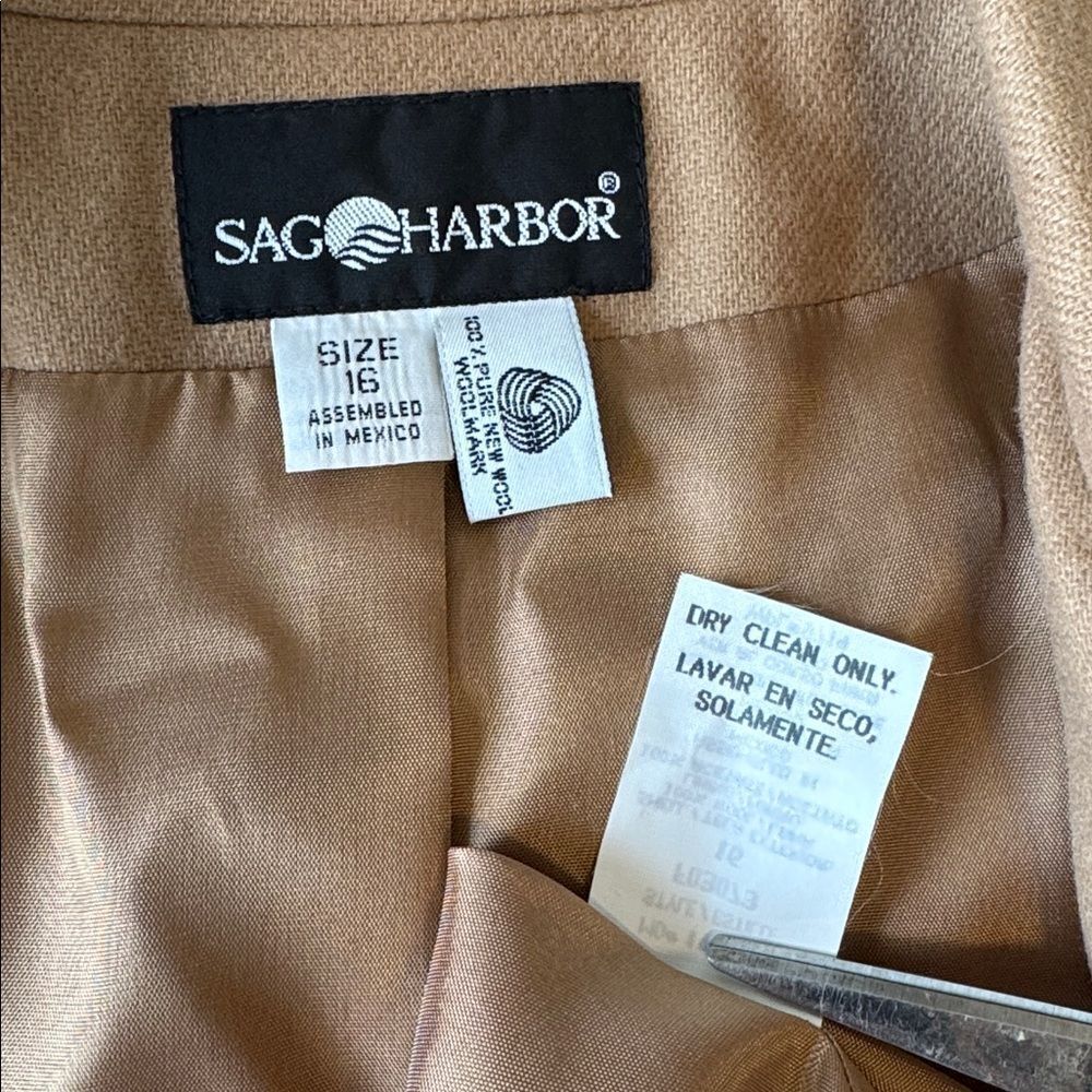 Sag Harbor Vintage Women’s Tan 100% Pure New Virgin Wool Blazer Jacket Size 16 - Picture 10 of 12